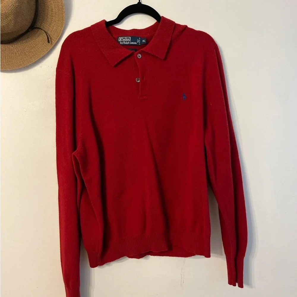 Polo by Ralph Lauren Red Long Sleeve Knit Polo